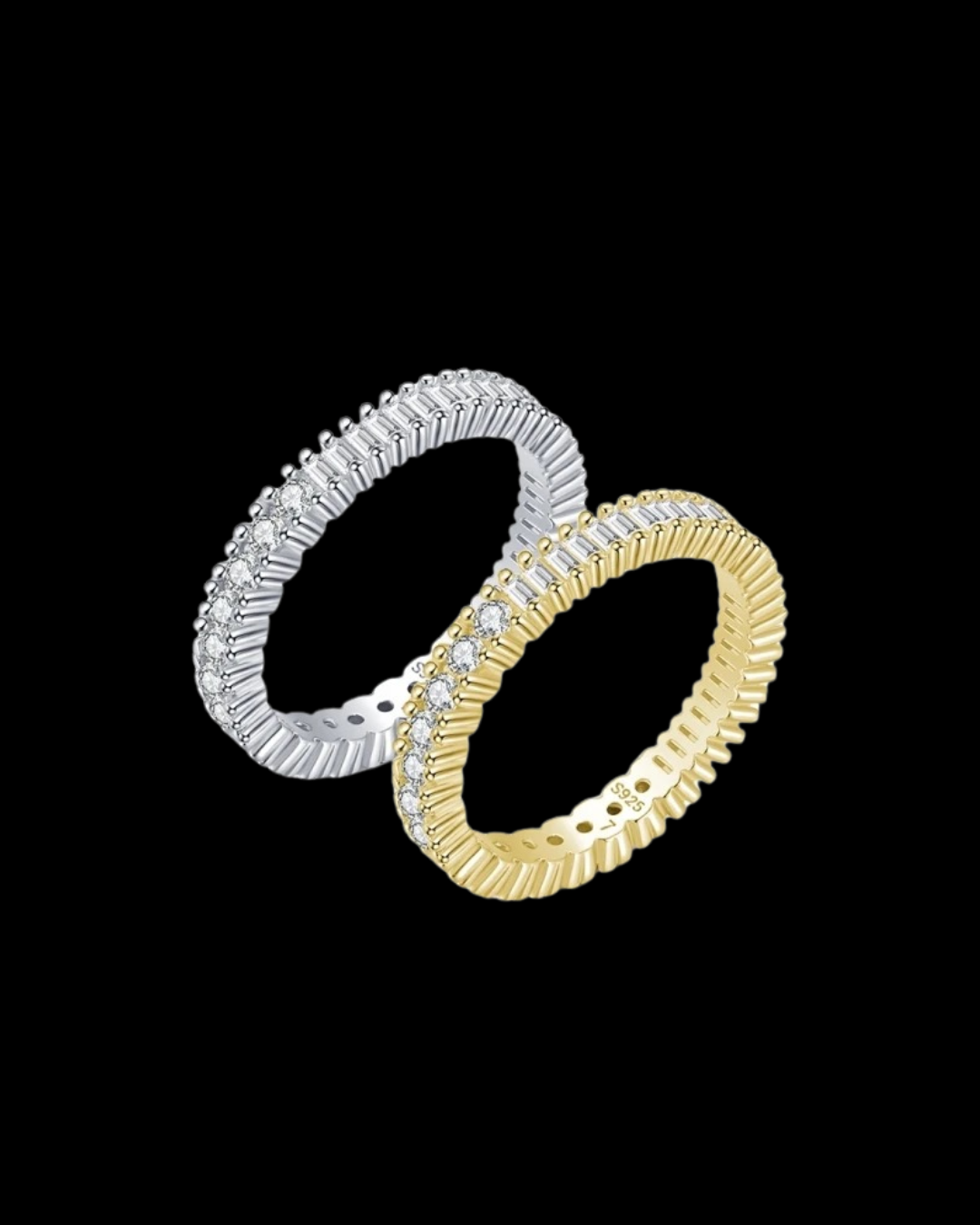 Gelati's Hybrid Set 4MM Micro Pave Carbon Diamonds in 925 Silver & Vermeil 18k  Layers Infinity Band