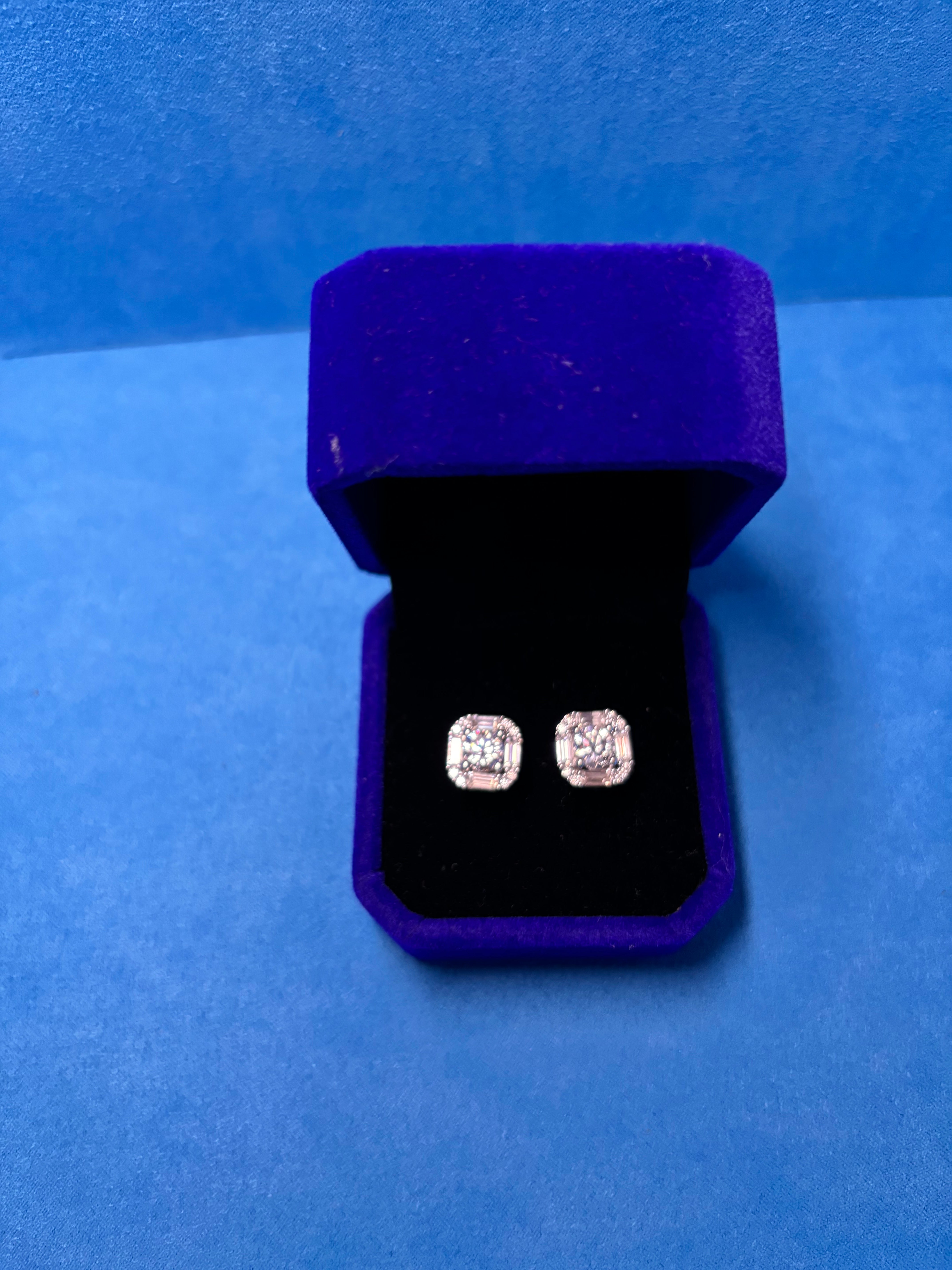 Gelati's Bespoke 8MM Ascher Cut & Baguette's Halo FL-IF Lab Moissanite Diamond Earrings in solid 925 Silver & 18k Vermeil Gold