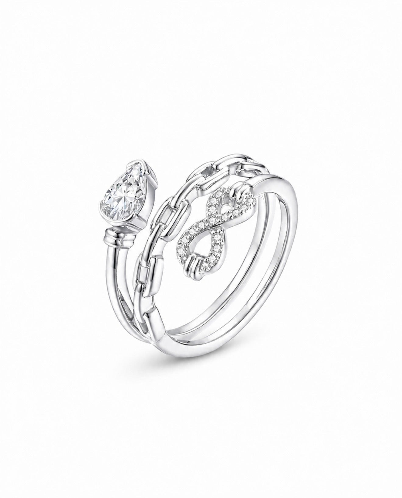 GELATI’S MULTILAYER 2,5 CT INFINITY VVS1 MOISSANITE DIAMOND PEAR CUT RING IN STERLING 925 SILVER & 18K VERMEIL GOLD INSERTS
