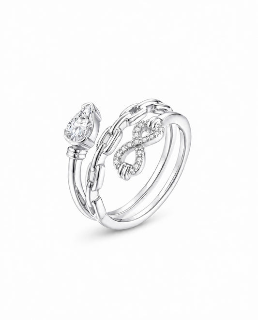 GELATI’S MULTILAYER 2,5 CT INFINITY VVS1 MOISSANITE DIAMOND PEAR CUT RING IN STERLING 925 SILVER & 18K VERMEIL GOLD INSERTS