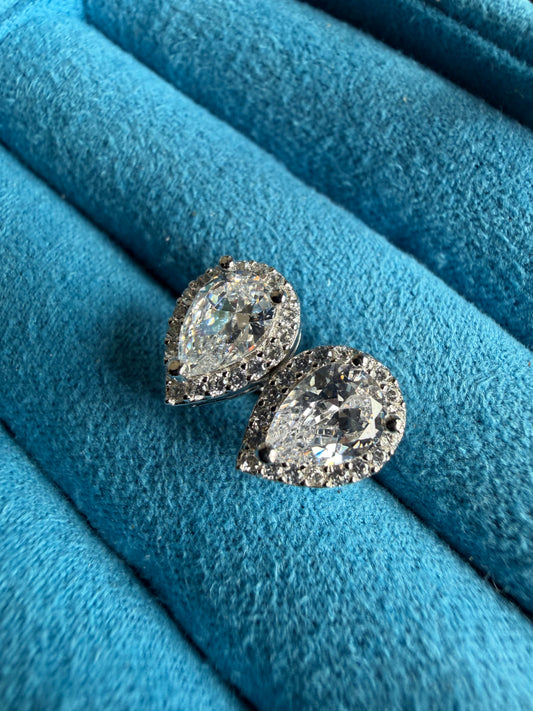 Gelati's Tears Of Ice VVS1 Lab Moissanite Diamond Pear Cut Halo Diamond Earrings In 925 Sterling Silver & 18k Vermeil Gold