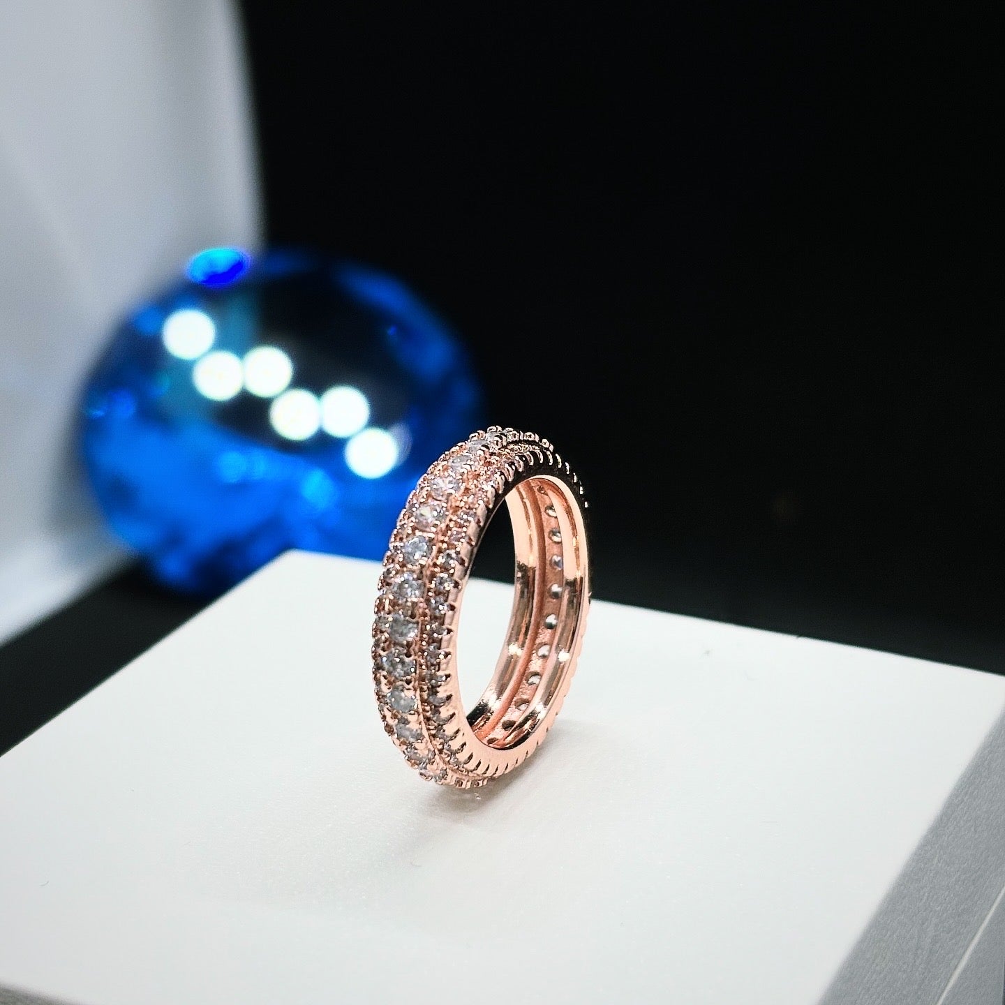 Gelati's Bespoke Tri-Row Prongue Rose Gold Diamond Band & Vermeil 18k Rose Layers