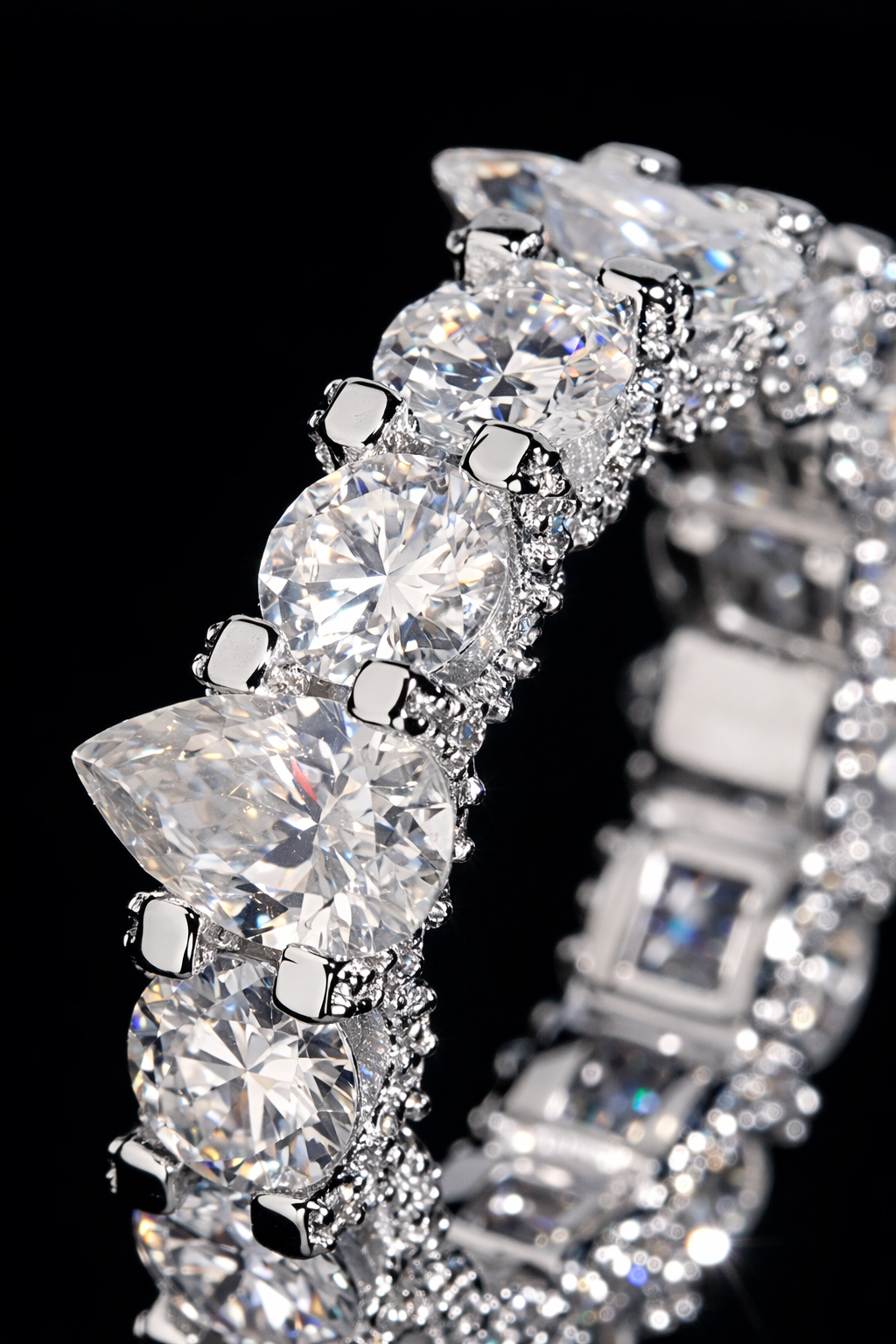 Gelati's "Ice Glacier" FL-IF Lab Moissanite Diamond Hybrid Pear & Diamond Cut Setting Diamond Ring In Solid 925 Silver & 18k Vermeil Gold