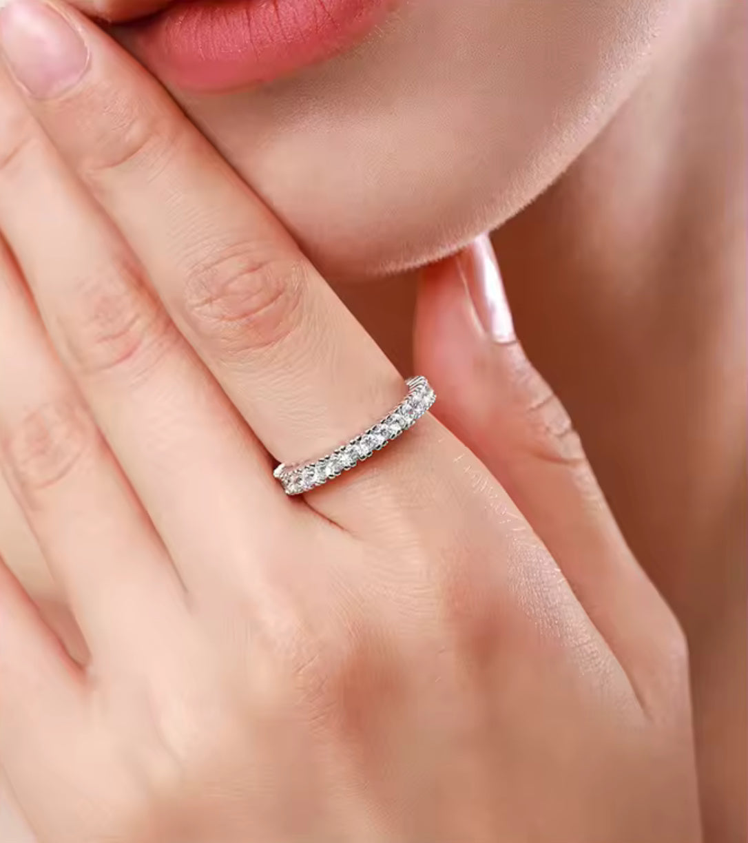 Gelati's Hybrid Set 4MM Micro Pave Carbon Diamonds in 925 Silver & Vermeil 18k  Layers Infinity Band