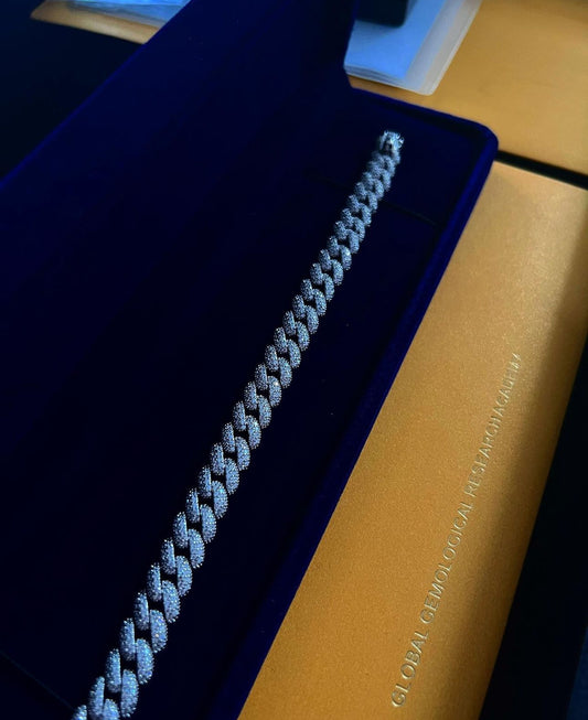 Gelati's Signature DVVS1 Moissanite Diamond Ice Link Hybrid Lock Cuban Bracelet in 925 Silver & 18 K Vermeil Inserts