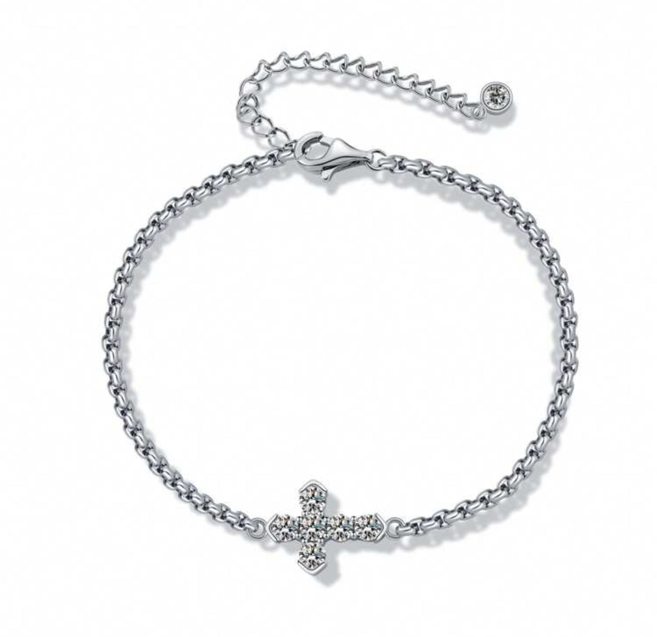 Gelati's Cross Bracelet in VVS1 Moissanite & 925 Sterling Silver