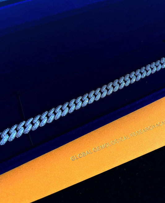 Gelati's Signature DVVS1 Moissanite Diamond Ice Link Hybrid Lock Cuban Bracelet in 925 Silver & 18 K Vermeil Inserts