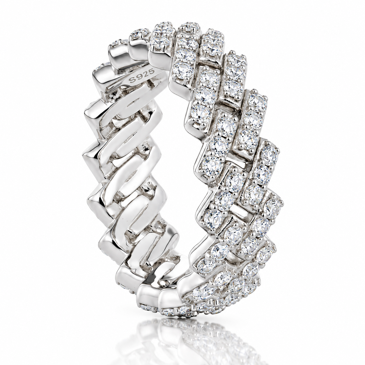 GELATI MIAMI LINK 5MM DIAMOND RING | 3EX FL-IF MOISSANITE | 925 SOLID STERLING SILVER | 18K WHITE VERMEIL GOLD