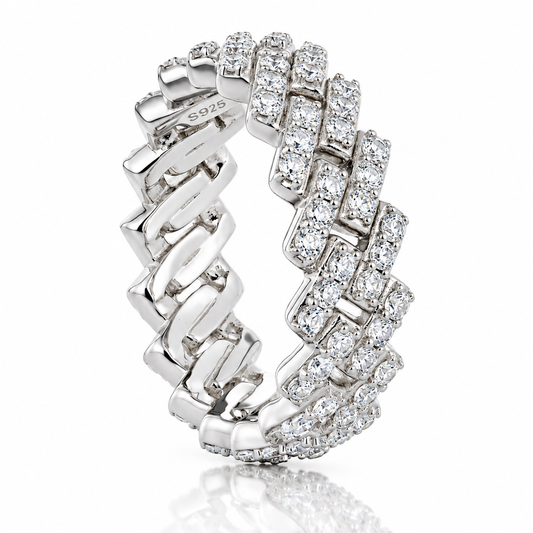 GELATI MIAMI LINK 5MM DIAMOND RING | 3EX FL-IF MOISSANITE | 925 SOLID STERLING SILVER | 18K WHITE VERMEIL GOLD