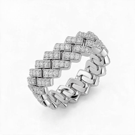 GELATI MIAMI LINK 5MM DIAMOND RING | 3EX FL-IF MOISSANITE | 925 SOLID STERLING SILVER | 18K WHITE VERMEIL GOLD