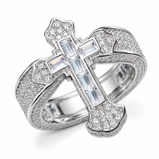 "DIAMOND CRUSADER"  BAGUETTE RING | FL-IF LAB MOISSANITE | 925 SOLID STERLING SILVER | 18k White Vermeil Gold