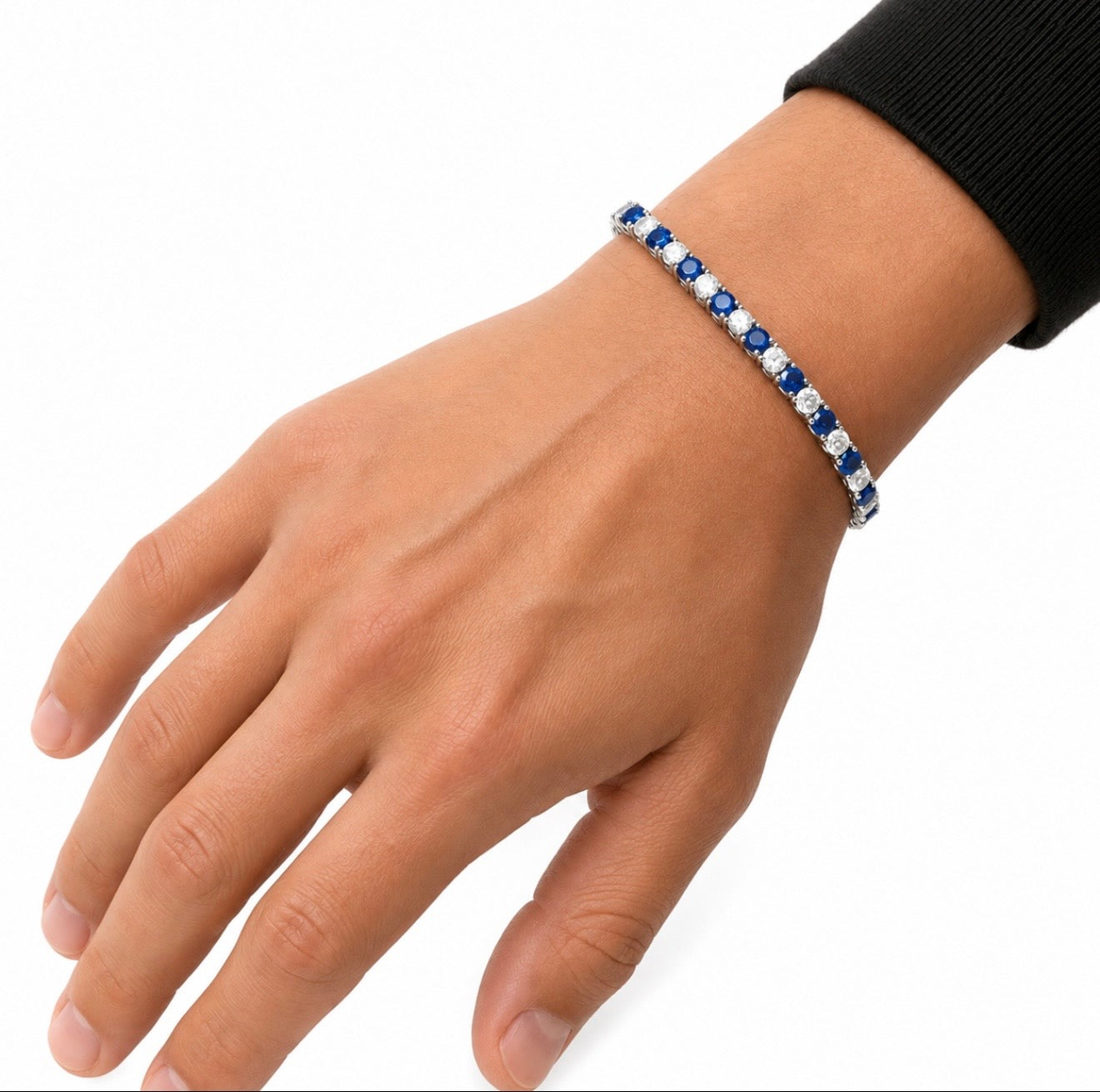 GHIACCIATO SAPPHIRE TENNIS BRACELET – DVVS1 MOISSANITE, 925 SILVER WITH PT950 PLATINUM INLAY