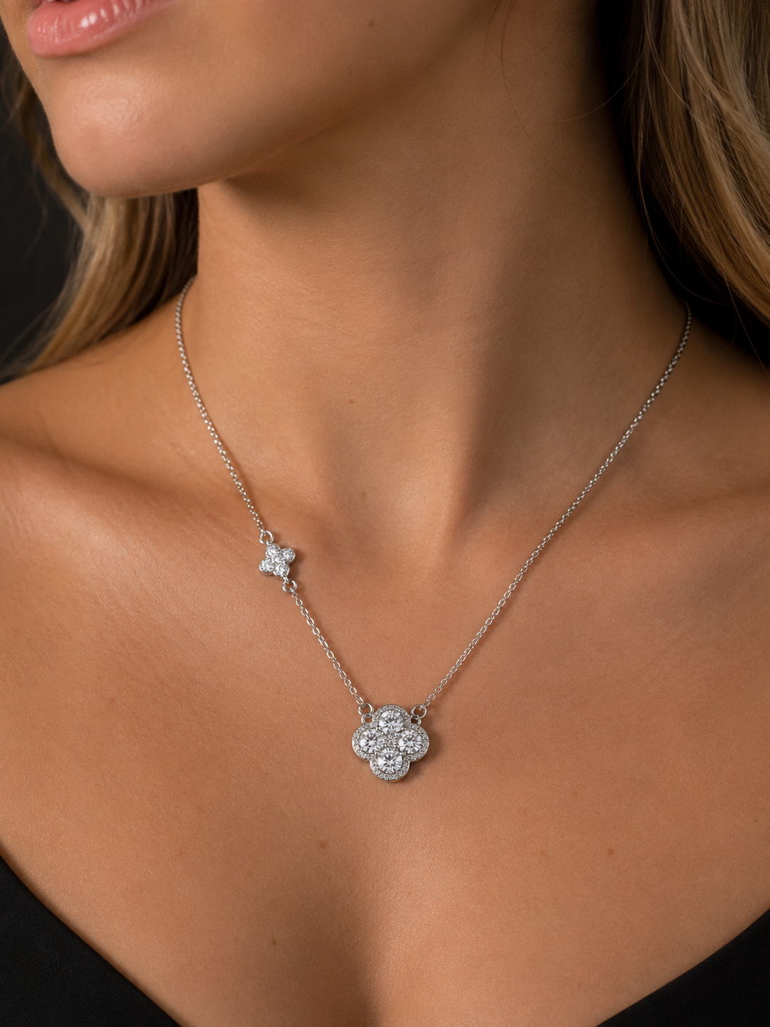 Gelati’s Clover Pear Cut Hybrid™ Necklace — Carbon Diamonds | 925 Silver + 18K Vermeil