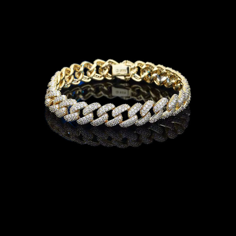 Gelati's Signature VVS1 Moissanite Diamond Ice Link Hybrid Lock Cuban Bracelet in 925 Silver & 18 K Vermeil Inserts