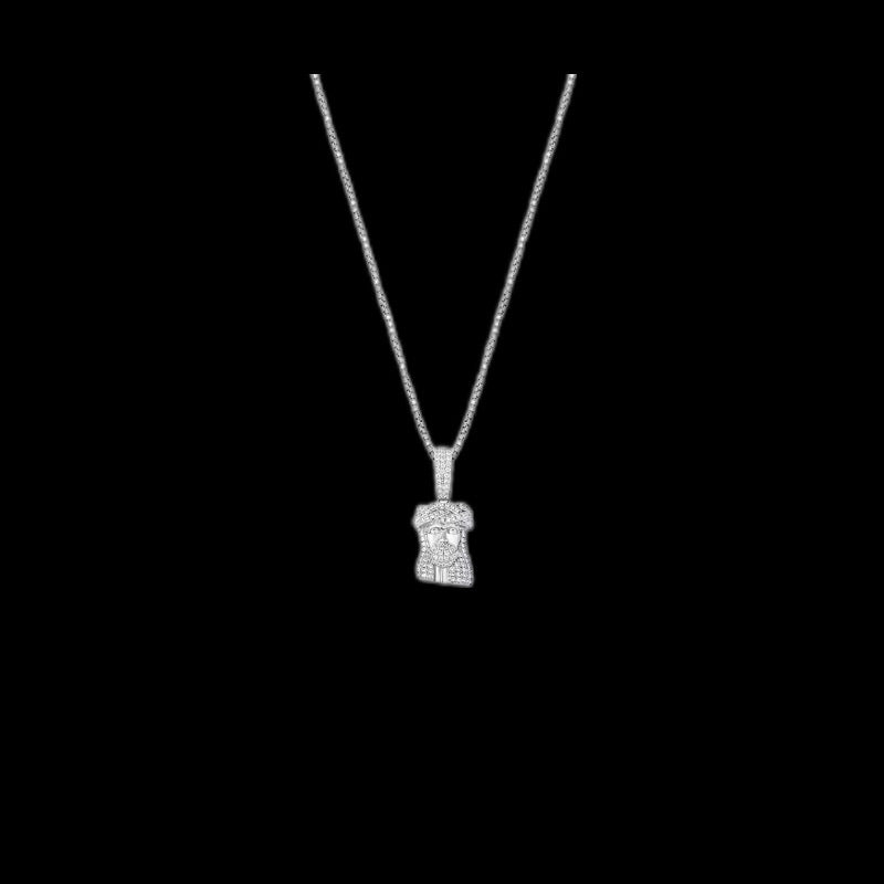 Gelati's Classic 925 Silver Jesus Piece  Diamond Pendant Necklace