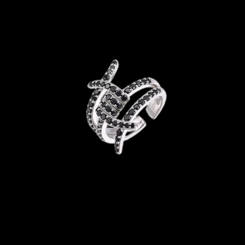 Gelati Noire - Black Diamond Bearded Wire Infinity Ring In 925 Sterling Silver