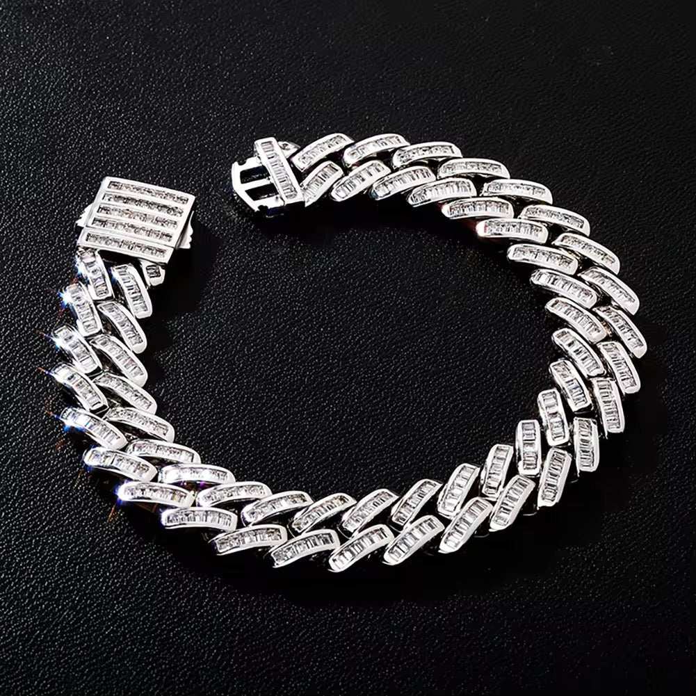 Gelati's Baguette Hybrid Lock Titanium Steel & 18 Vermeil Gold Ghiacciale Carbon Diamond Miami Link Cuban Bracelet