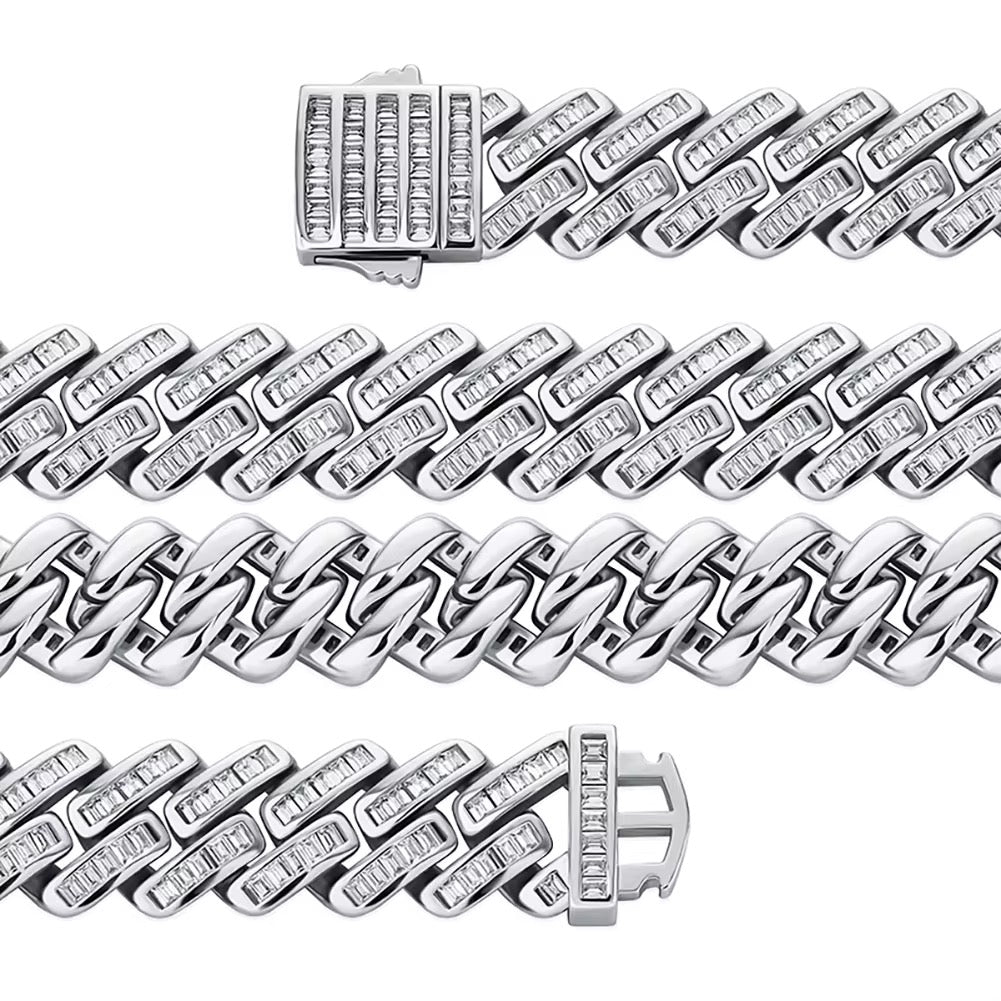 Gelati's Baguette Hybrid Lock Titanium Steel & 18 Vermeil Gold Ghiacciale Carbon Diamond Miami Link Cuban Bracelet