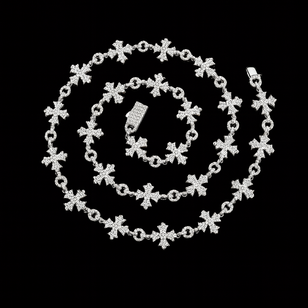 Gelati's Bespoke Independent Cross-Link FL-IF / CB Diamond Necklace in Solid 925 Sterling Silver & 18 Vermeil Gold Inlay