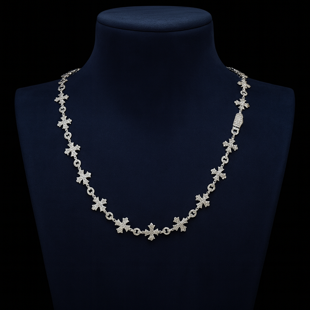 Gelati's Bespoke Independent Cross-Link FL-IF / CB Diamond Necklace in Solid 925 Sterling Silver & 18 Vermeil Gold Inlay