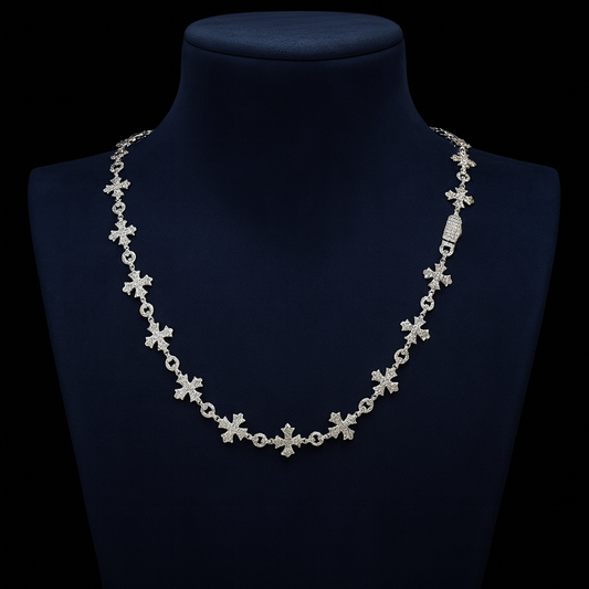 Gelati's Bespoke Independent Cross-Link FL-IF / CB Diamond Necklace in Solid 925 Sterling Silver & 18 Vermeil Gold Inlay