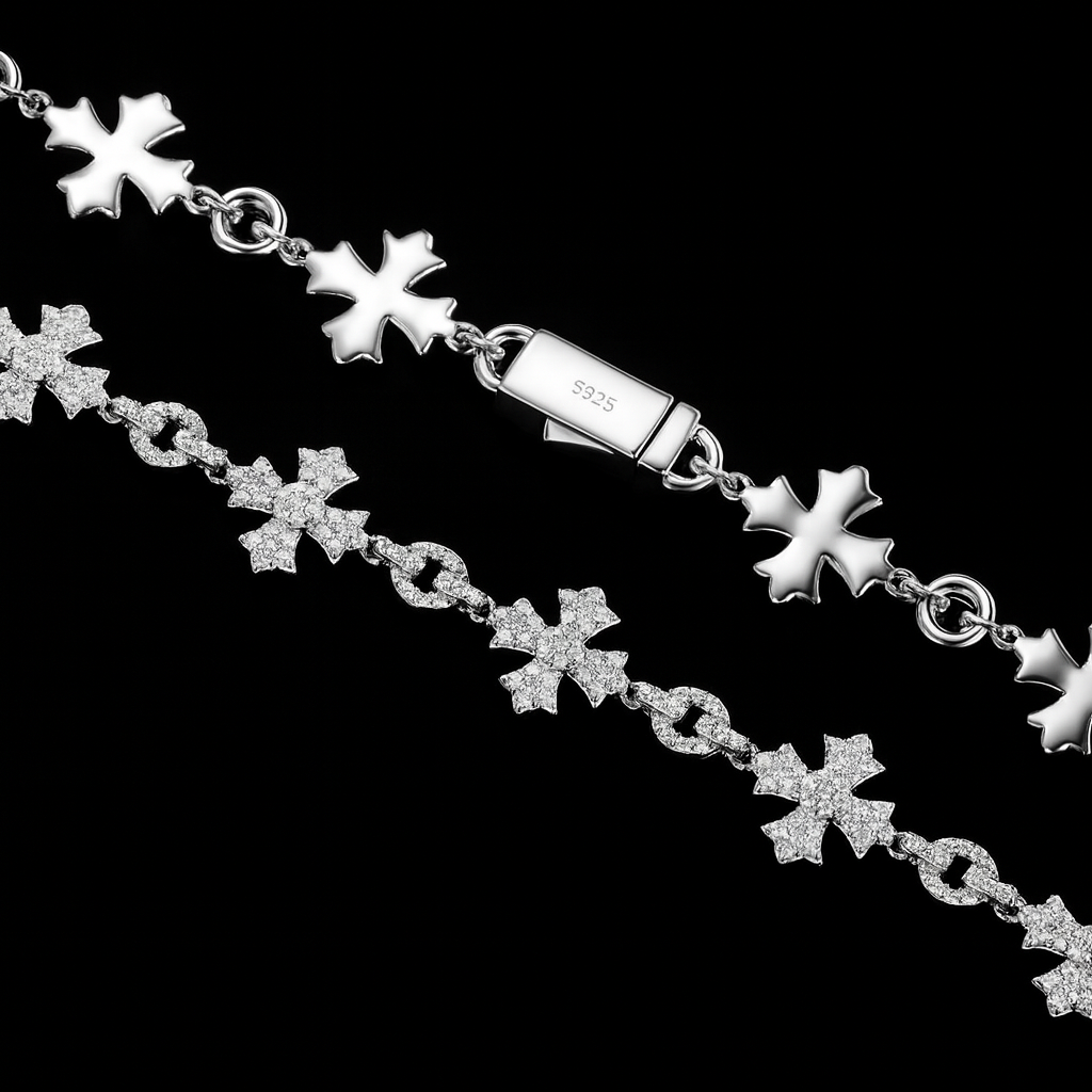 Gelati's Bespoke Independent Cross-Link FL-IF / CB Diamond Necklace in Solid 925 Sterling Silver & 18 Vermeil Gold Inlay