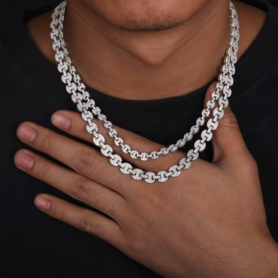 Gelati's Gucci Link FL-IF ( Flawless) Certified 10CT Diamond Necklace in Solid 925 Sterling Silver & 18k Vermeil Gold Inlay