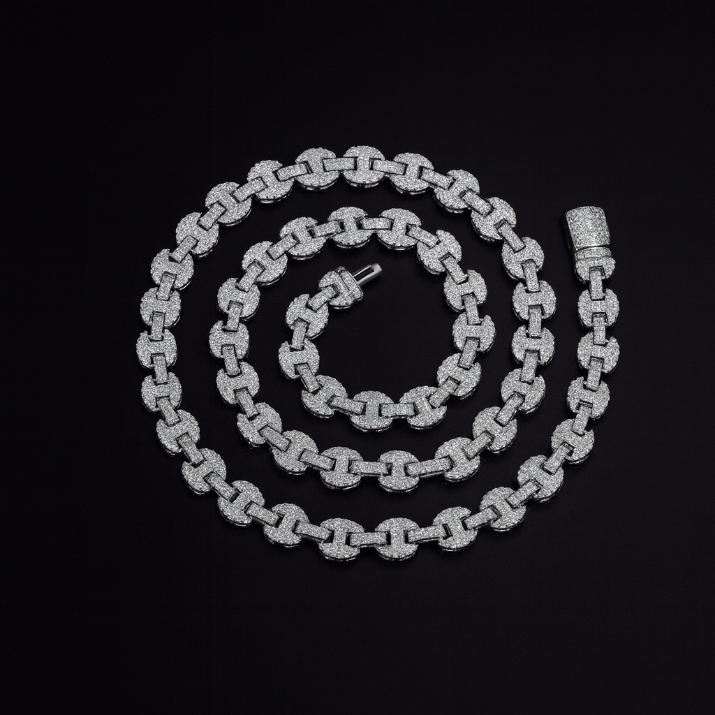 Gelati's Gucci Link FL-IF ( Flawless) Certified 10CT Diamond Necklace in Solid 925 Sterling Silver & 18k Vermeil Gold Inlay