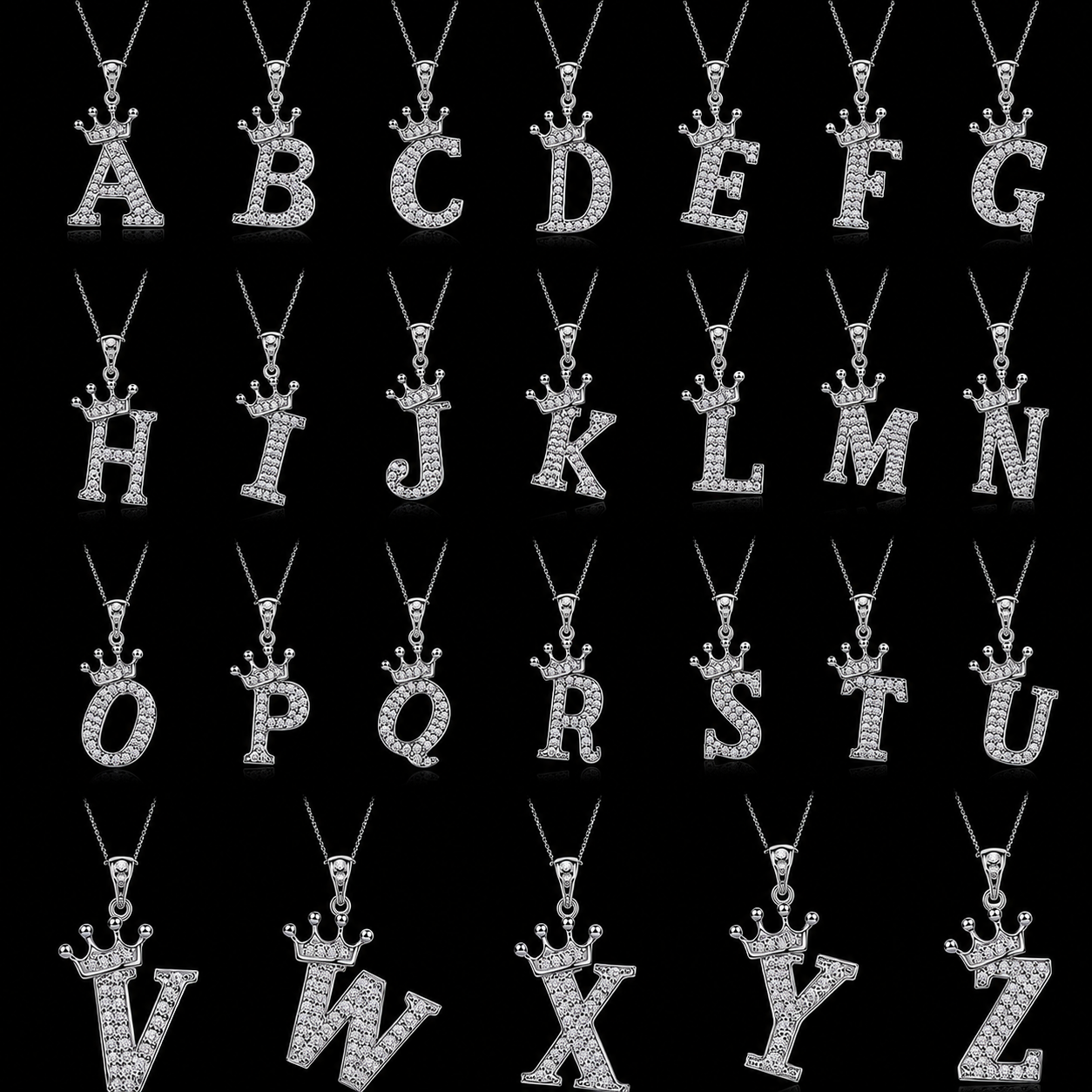 Regale™ Crown Initial Pendant | FL–IF Flawless Moissanite | 925 Sterling Silver & 18K White Gold Vermeil