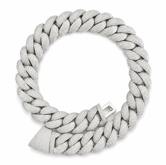 Gelati™ Glacier Cuban Link Chain – CB/DVVS1 Moissanite™ | 18K White Vermeil|Custom Lock