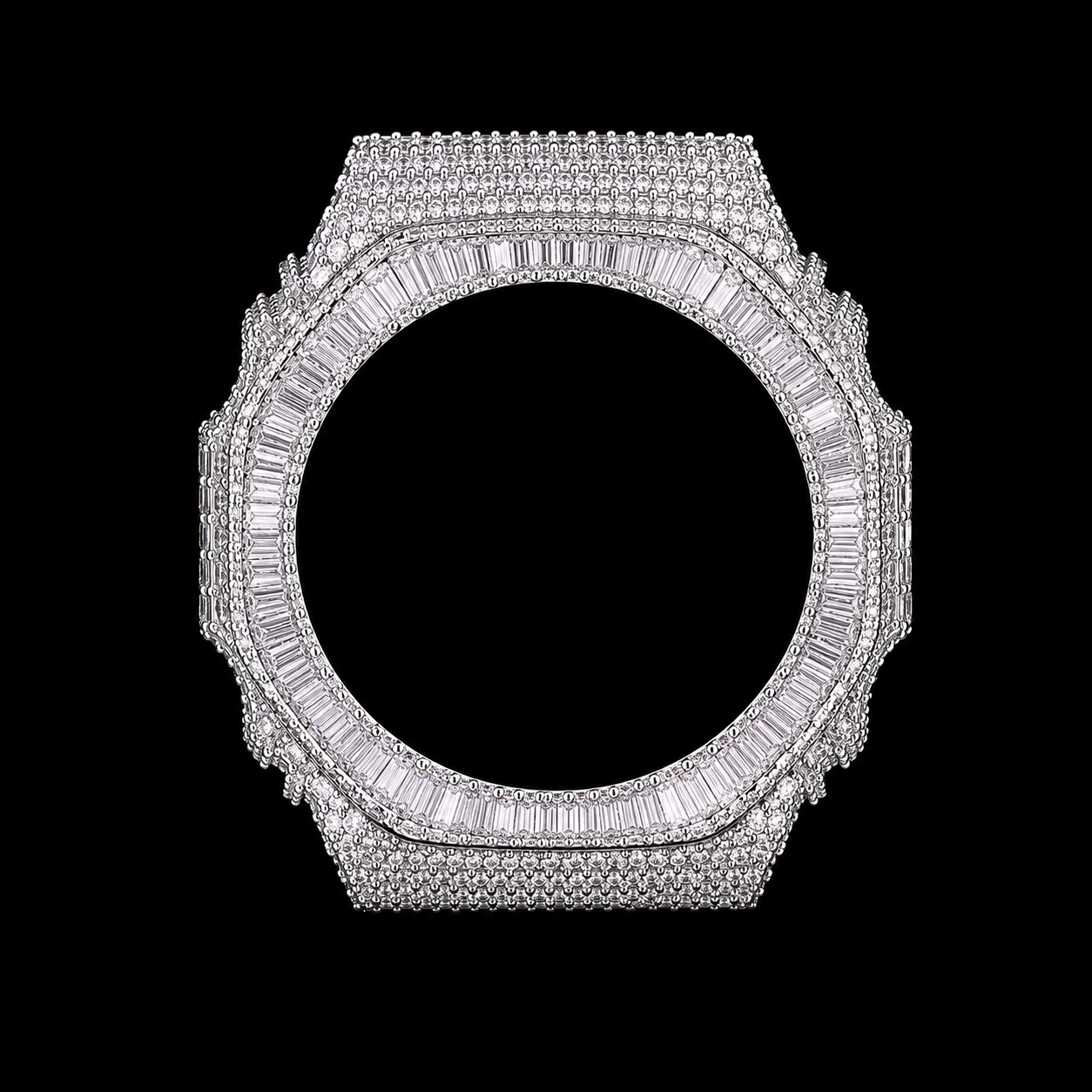 Gelati Baguette Cut G-Shock Case Mod GA2100 VVS1 Lab Moissanite Diamond & 18k Vermeil White Gold