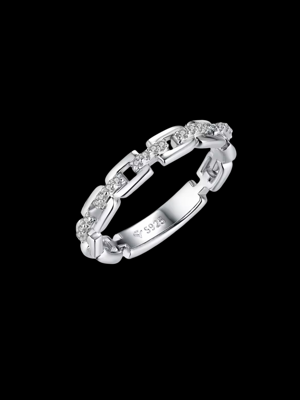Gelati's Chained Micro Pave Diamond Band in 925 Sterling Silver & VVS1 Moissanite