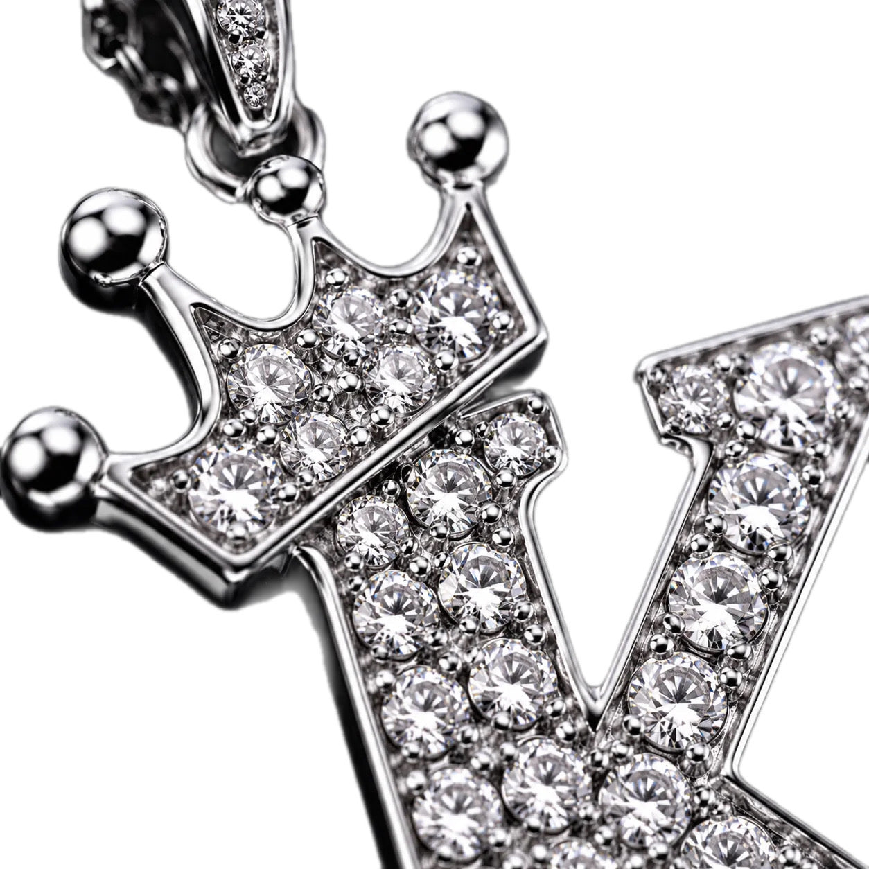 Regale™ Crown Initial Pendant | FL–IF Flawless Moissanite | 925 Sterling Silver & 18K White Gold Vermeil