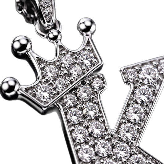 Regale™ Crown Initial Pendant | FL–IF Flawless Moissanite | 925 Sterling Silver & 18K White Gold Vermeil