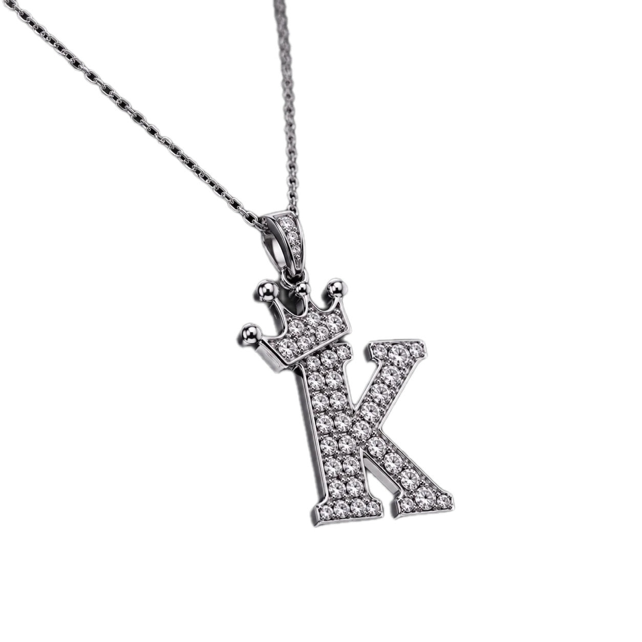Regale™ Crown Initial Pendant | FL–IF Flawless Moissanite | 925 Sterling Silver & 18K White Gold Vermeil