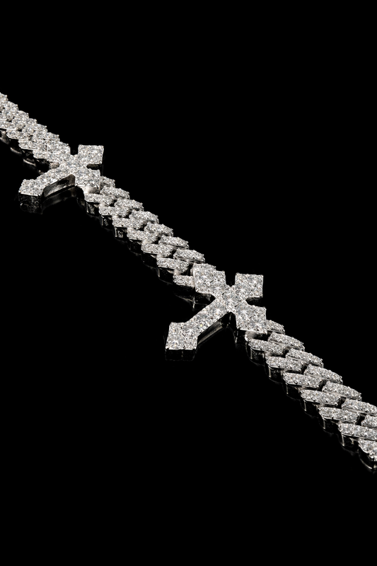 Gelati's "Sacrificio " Cross Cuban Diamond Bracelet - FL-IF ( Flawless )  Lab Moissanite & Solid 925 Sterling Silver with 18k Solid Vermeil Gold Inserts