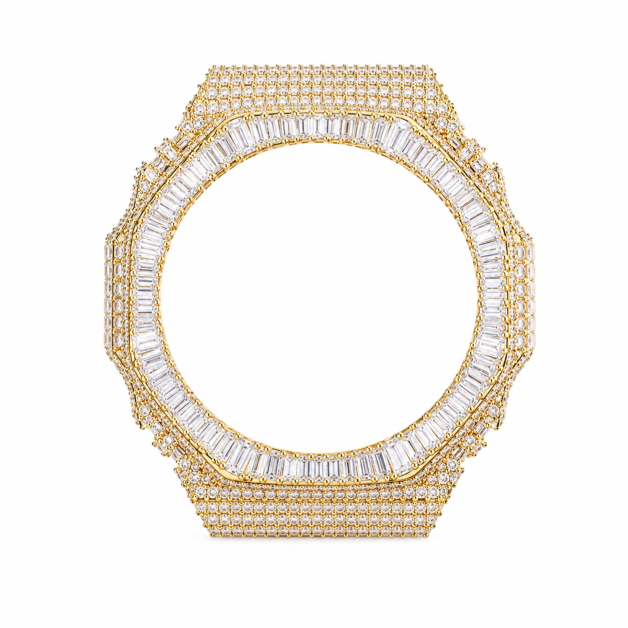 Gelati Baguette Cut G-Shock Case Mod GA2100 VVS1 Lab Moissanite Diamond & 18k Vermeil White Gold