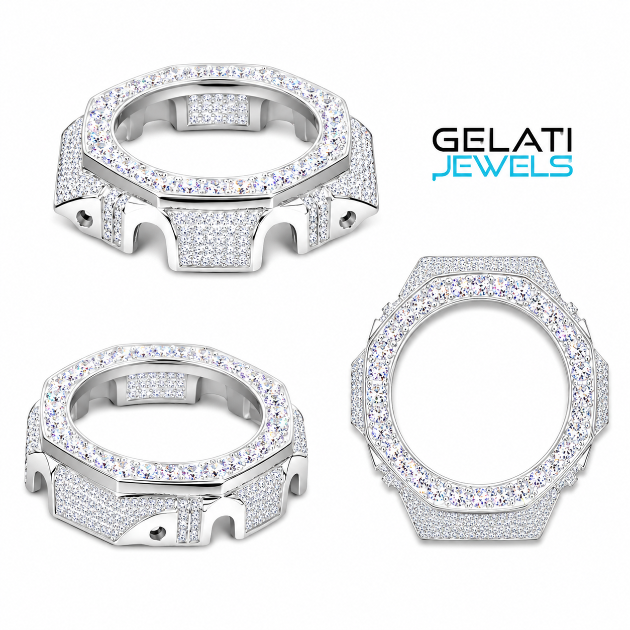 Gelati's Custom G-Shock GA2100 FL-IF Lab Moissanite Diamond Case In Solid 925 Sterling Silver & 18k Vermeil White Gold