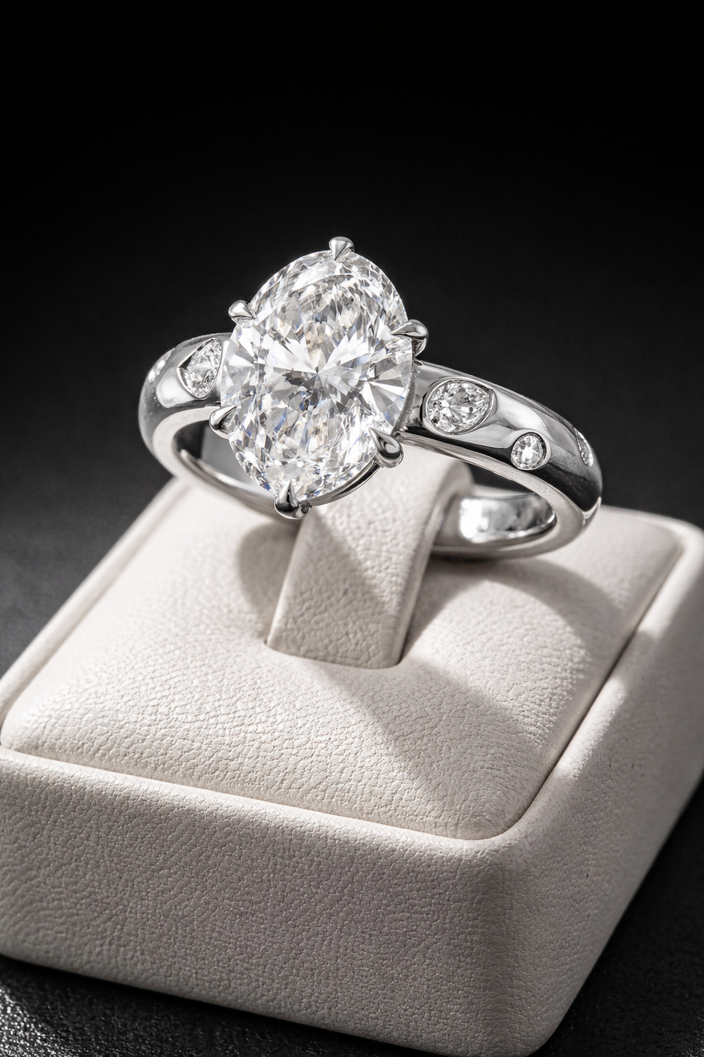 Diamond Touch Oval Eternity Ring – 3CTW DVVS1 Moissanite, 925 Silver & Platinum Vermeil