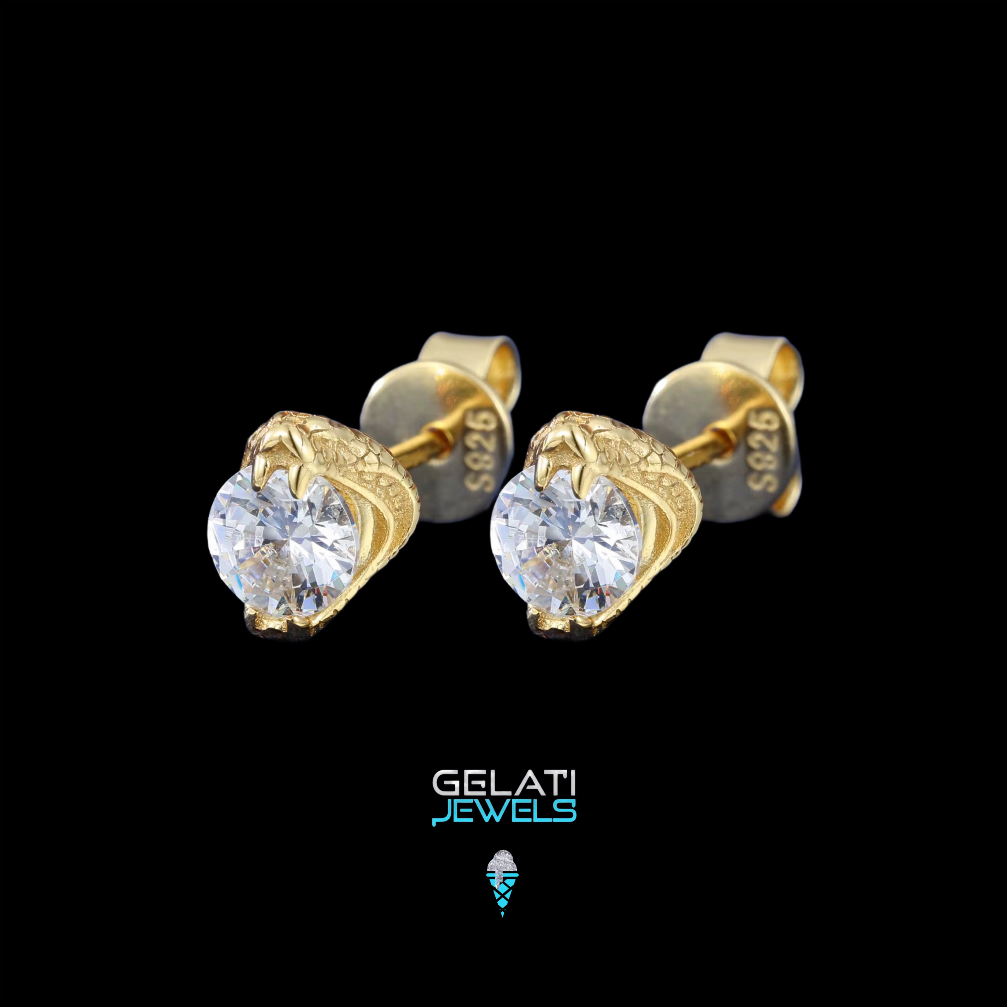 Gelati's VVS1 Moissanite Diamond Snake Stud Earrings in 925 Sterling Silver & 18k Vermeil Gold