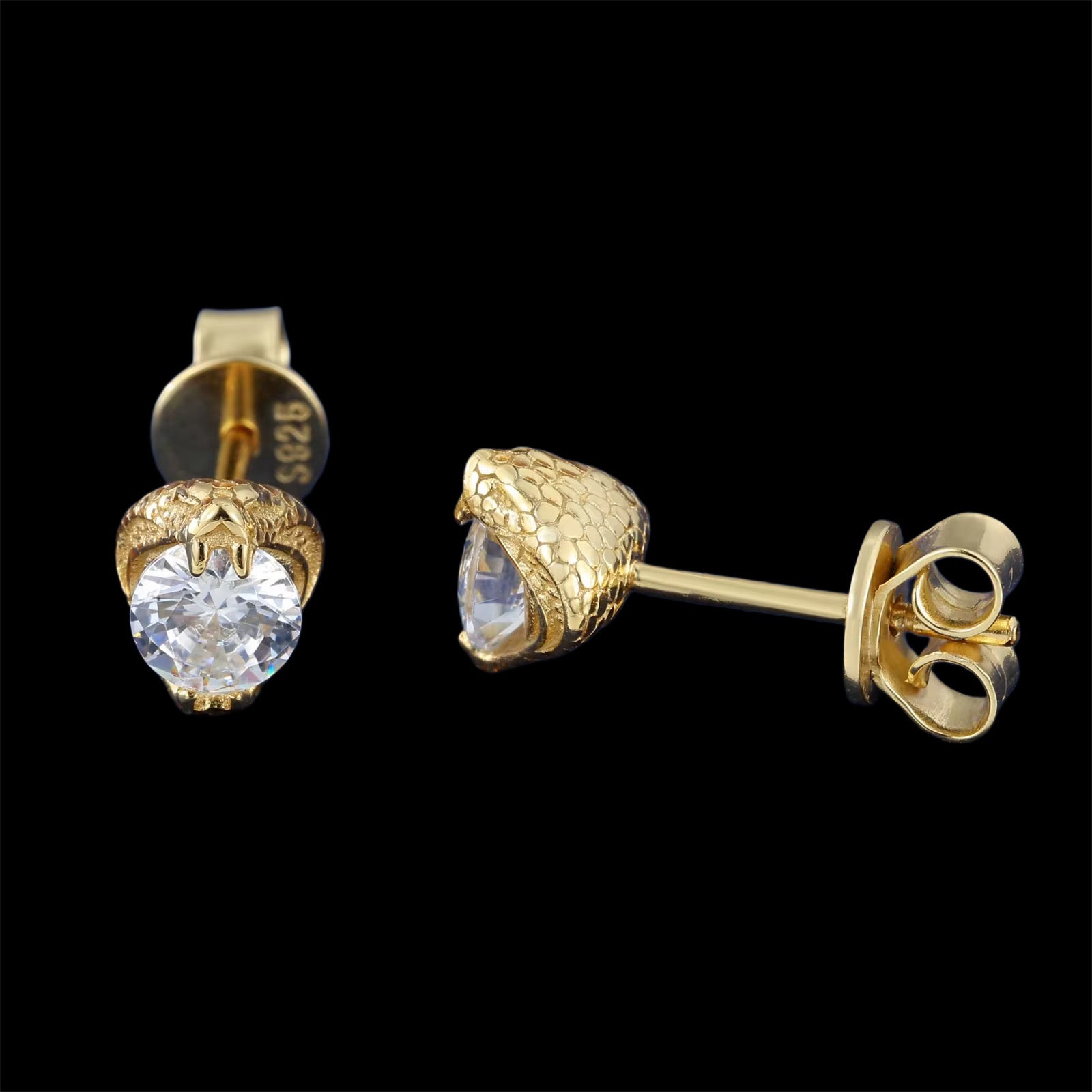 Gelati's VVS1 Moissanite Diamond Snake Stud Earrings in 925 Sterling Silver & 18k Vermeil Gold