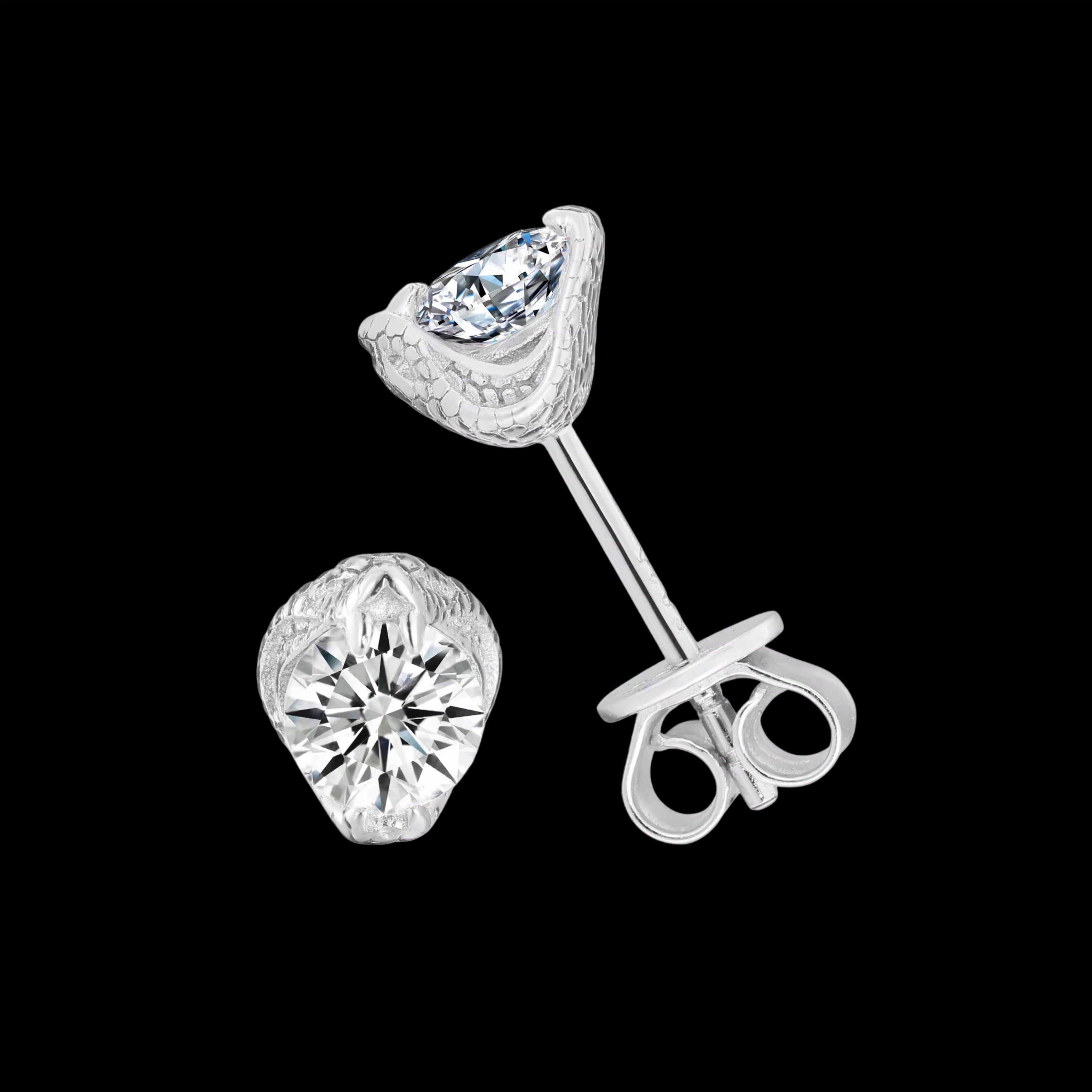 Gelati's VVS1 Moissanite Diamond Snake Stud Earrings in 925 Sterling Silver & 18k Vermeil Gold