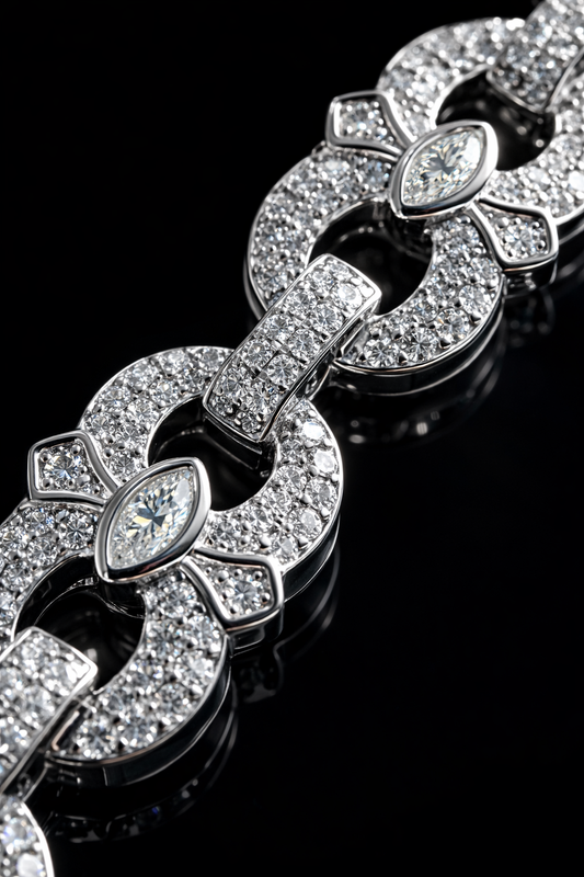 Gelati's Infinity Link & Marquise Cut Hybrid VVS1 Diamond Bracelet in solid 925 Sterling Silver & 18k Vermeil Gold Inlay