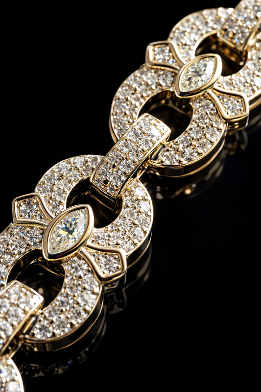 Gelati's Infinity Link & Marquise Cut Hybrid VVS1 Diamond Bracelet in solid 925 Sterling Silver & 18k Vermeil Gold Inlay