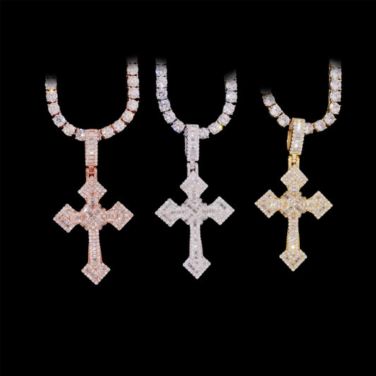 Gelati's Criss Cross Micro Pave VVS1 Diamond Cross Pendant in Solid 925 Silver & 18k Vermeil Gold Accents