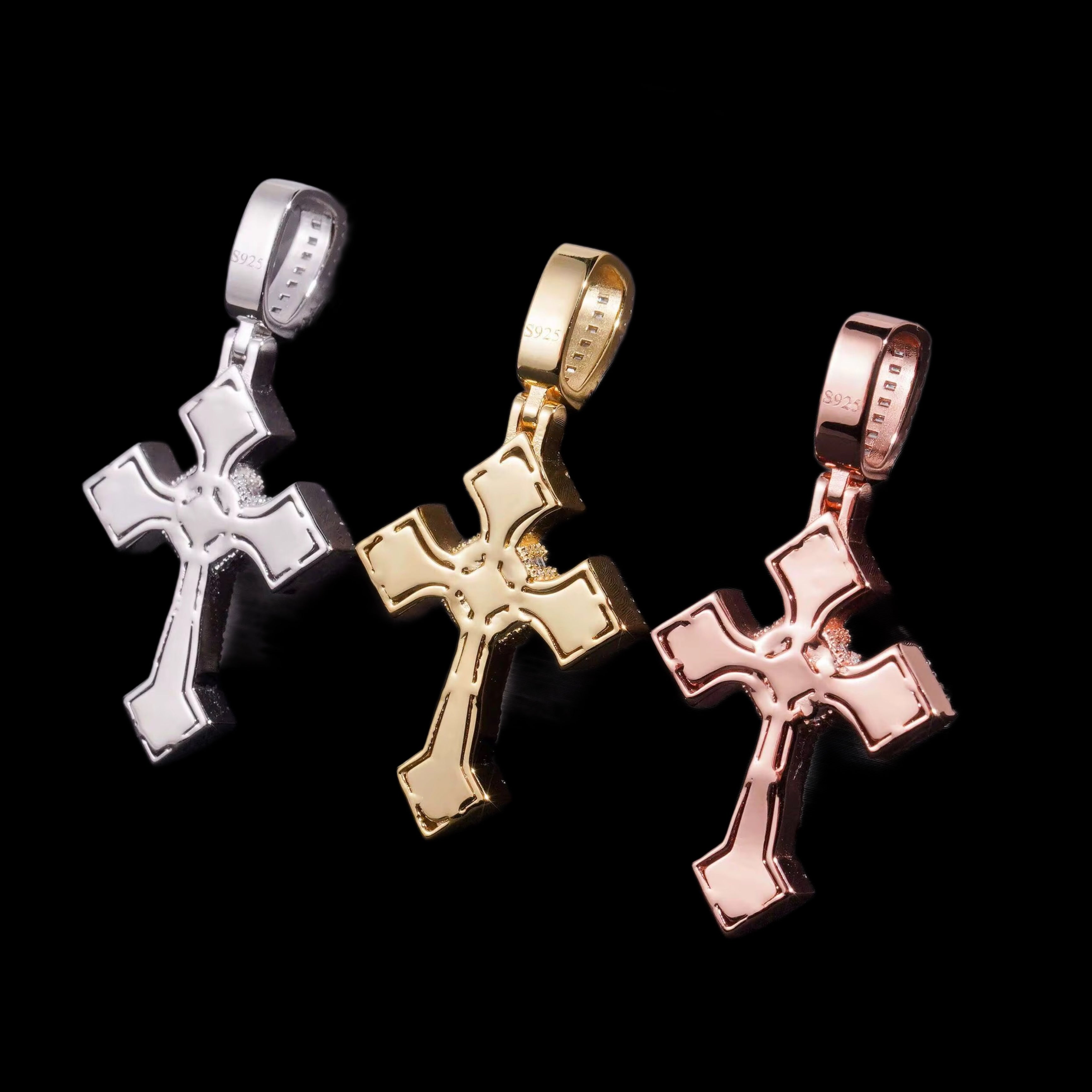 Gelati's Criss Cross Micro Pave VVS1 Diamond Cross Pendant in Solid 925 Silver & 18k Vermeil Gold Accents