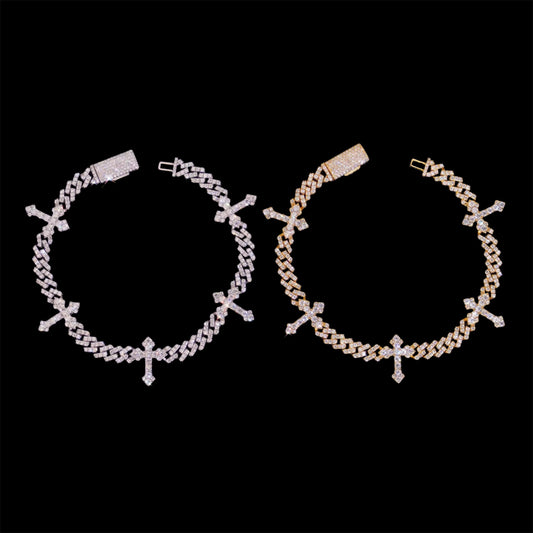 Gelati's Ultra Thin 6MM Diamond Solitaire Cross Cuban Bracelet with 18k Vermeil Gold Inserts