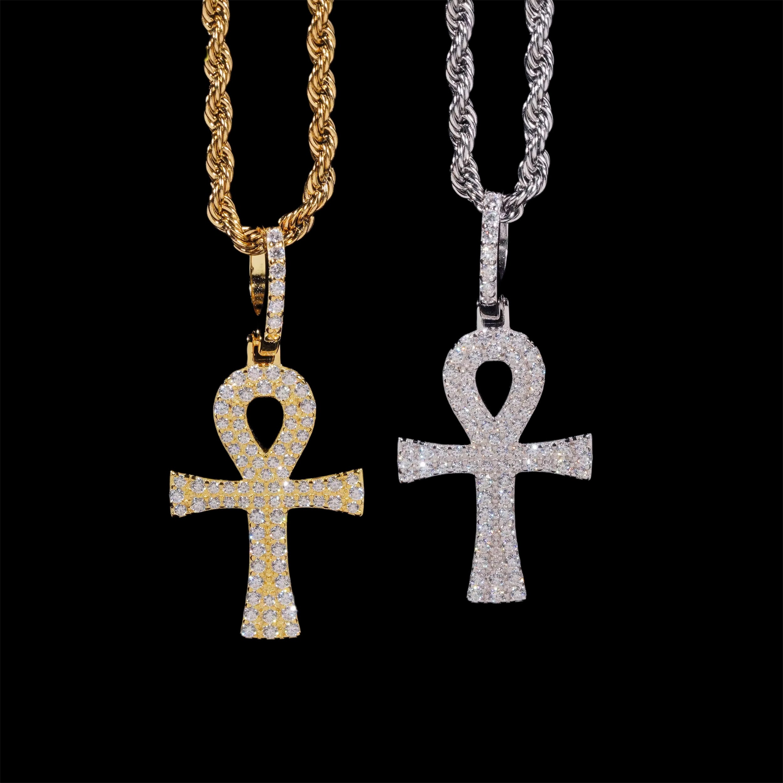 Gelati's Eye of horus Ankh-Cross Diamond Pendant in solid 925 sterling silver & vvs1 Moissanite Diamonds