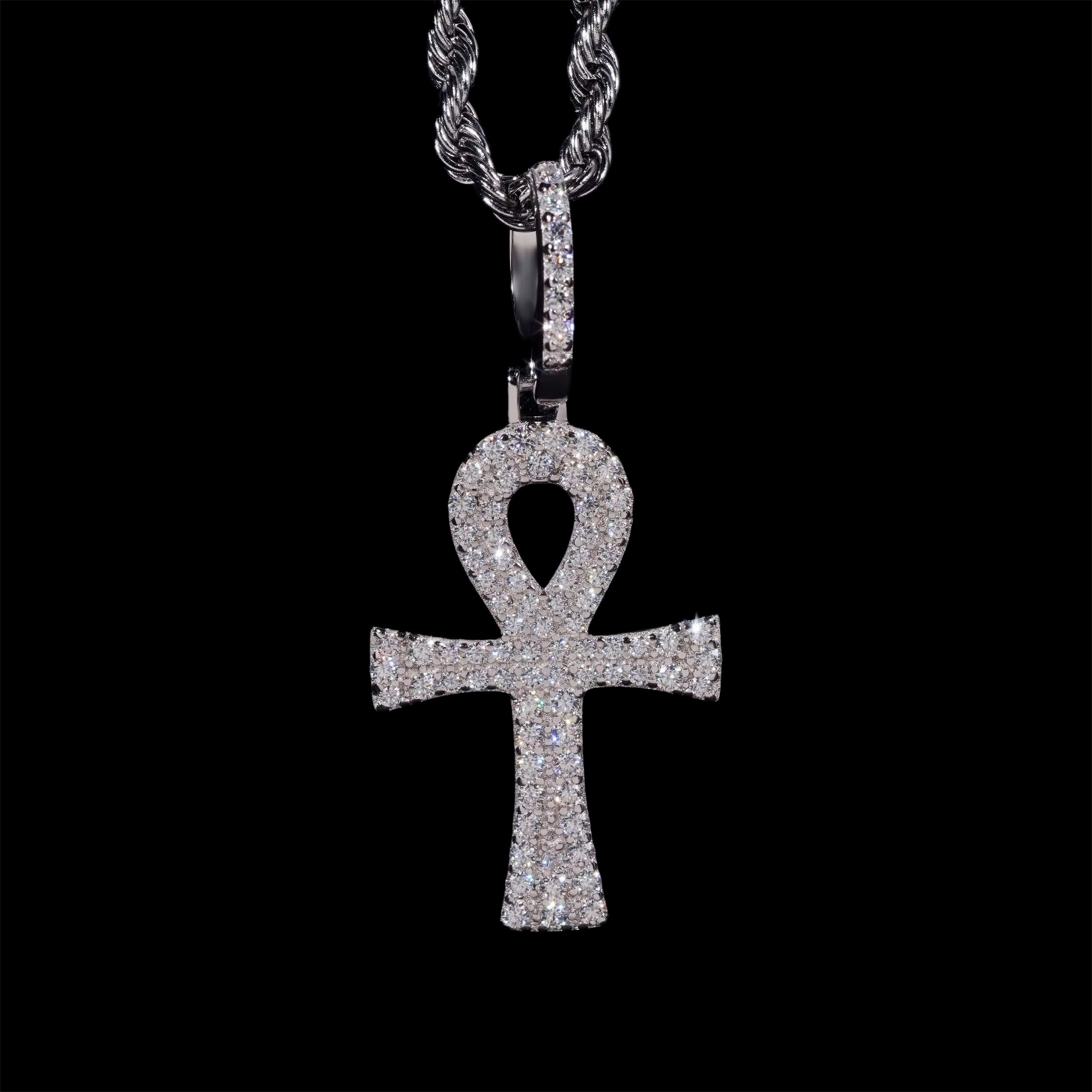 Gelati's Eye of horus Ankh-Cross Diamond Pendant in solid 925 sterling silver & vvs1 Moissanite Diamonds
