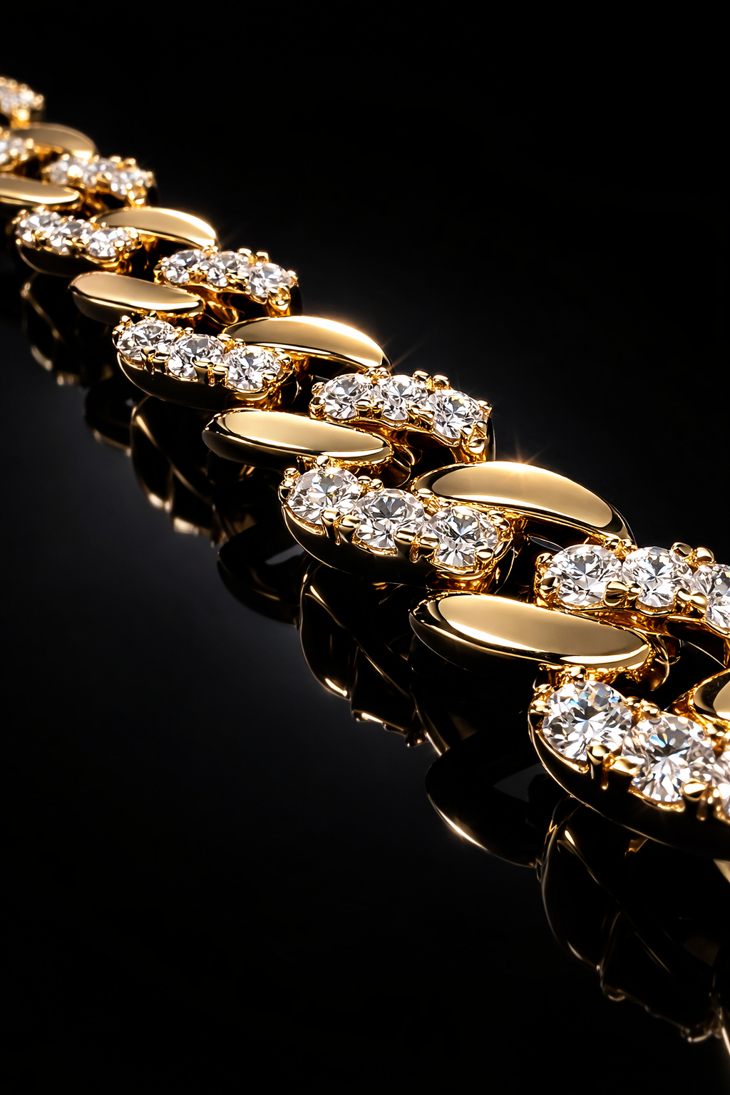 Gelati's Hybrid Carbon Diamonds Two Tone Cuban Bracelet in Solid Titanium & 18K Vermeil Gold Inserts